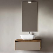 Mobile sospeso bagno 82 cm tabacco con lavabo e specchio - LUNA3