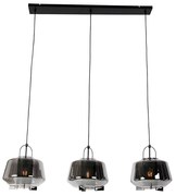 Lampada a sospensione nera con vetro fumé 30 cm oblunga 3 luci - Kevin