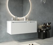 Mobile bagno bianco opaco 100x46 cannettato Urbino 2.0 con lavabo sinistro in resina un anta e cassetto