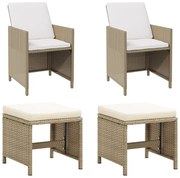 Sedie da giardino con sgabelli 2 pz in polyrattan beige