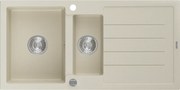Mexen Andres lavello in granito 1,5 vasche con scolapiatti 1000 x 500 mm, beige, sifone cromato - 6515101510-69