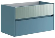 Mobile da bagno sotto lavabo Niwa blu pacifico frontale in vetro verde timo laccato opaco L 89.5 x H 50 x P 45.5 cm 2 cassetti, lavabo non incluso