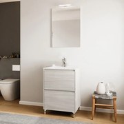 Mobile bagno a terra 60 rovere grigio con lavabo e specchio LED   Lisbona