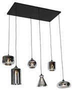 Lampada a sospensione art deco nera con vetro fumé 6 luci - Wallace