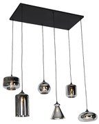 Lampadario Art Déco nero con vetro fumé 6 luci - Wallace