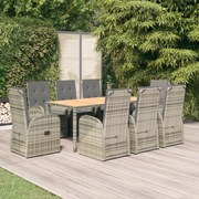 Set da pranzo da giardino 9 pz con cuscini in polyrattan grigio