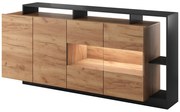 Credenza 4 ante e 4 nicchie con LED Naturale chiaro e Antracite - IDESIA