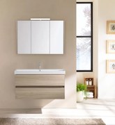 Mobile bagno sospeso con lavabo L 100 x H 57 x P 46 cm olmo rousseau in truciolare 2 cassetti per vasca centrale Kora