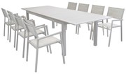 ARGENTUM - set tavolo in alluminio cm 220/280 x 100 x 75 h con 8 poltrone Aulus
