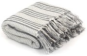 Copriletto İn Cotone A Righe 220x250 Cm Grigio E Bianco /