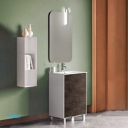 Mobile Bagno Terra "Step" Da 70 Cm Base Tre Cassetti Bianco/Ossido Lavabo In Ceramica Specchio C/Led