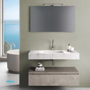 Mobile Bagno Sospeso "Surf" Da 90 Cm C/Lavabo In Hpl Carrara e Base a Un Cassetto Pietra Avana e Specchio