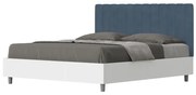 Letto contenitore da 160x200 in legno bianco e testata in microfibra blu Kaia
