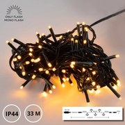 Catenaria Natalizia LED 33m MONOFLASH Cavo VERDE IP44 Colore Bianco Caldo 2600 °K