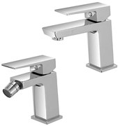 Set miscelatori lavabo e bidet cromati serie Kubo scarico incluso