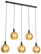 Lampada a sospensione di design nera con vetro dorato 5 luci - Bert