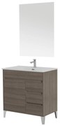 Mobile Bagno a Terra 82 Cm Un'Anta Tre Cassettini Specchio 90x70 Cm Feridras "Mondo 2.0" Rovere Scuro