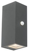 Applique da parete grigio scuro con 2 luci IP44 con sensore di movimento - Baleno