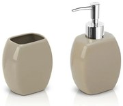 Set accessori bagno da appoggio dispenser e porta spazzolini in ceramica tortora