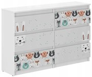 Cassettiera per bambini con animali della foresta, 77 x 30 x 140 cm