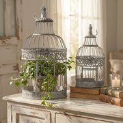 DORIAN - set di 2 gabbie rotonde bianco ossidato