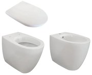 Coppia sanitari filomuro scarico a pavimento AZZURRA CERAMICA dinasty bianco lucido WC: P 55 x L 38 x H 56 cm, bidet: P 60 x L 38.5 x H 24 cm