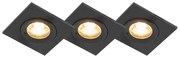 Set di 3 faretti da incasso per bagno neri quadrati IP44 - Xena
