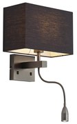 Lampada da parete moderna color canna di fucile con paralume nero e braccio di lettura con LED - Bergamo