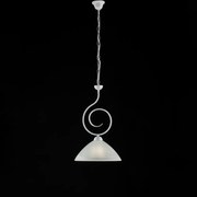 Sospensione Classica 1 Luce Ferro Battuto Bianco Shabby Vetro Bianco Serie Milly