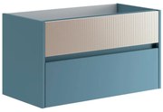 Mobile da bagno sotto lavabo Niwa blu pacifico frontale in vetro sabbia laccato opaco L 89.5 x H 50 x P 45.5 cm 2 cassetti, lavabo non incluso