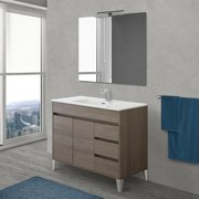 Mobile Bagno da terra 100 cm in rovere scuro con specchio e lavabo Way