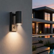 Applique cilindrica da Esterno IP65 GU10 con sensore Movimento - Nera