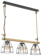 Lampada a sospensione industriale in legno con 3 luci grigio scuro - Arthur