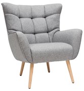 Poltrona scandinava in tessuto grigio chiaro e legno AVERY