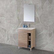 Mobile bagno a terra 60 cm rovere tropea con 1 anta lavabo e specchio   Martha