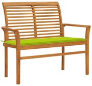 Panca da giardino con cuscino verde brillante 112 cm legno teak