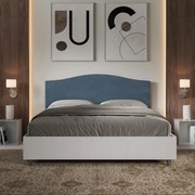 Letto contenitore da 160x190 in legno bianco e testata in microfibra blu Grace