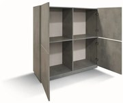 Credenza FAVIGNANA in legno, finitura in grigio cemento, piano effetto marmo statuario, 136&#215;50 cm