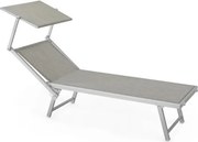 Lettino Da Mare Professionale In Alluminio Con Tettuccio Parasole Grigio 186x61x39