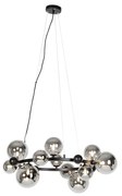 Lampadario Art Déco nero con vetro fumé 12 luci - DAVID