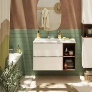 Mobile sottolavabo e lavabo con organizer per cosmetici Modern per vasca a sinistra bianco e noce in truciolare L 80 x H 55 x P 45 cm 2 cassetti, top incluso
