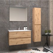 Mobile da bagno rovere nodato 90 cm sospeso Roxy con specchio filo lucido e colonna da 162 cm