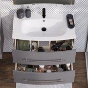 Lavabo integrale d'appoggio rettangolare vasca centrale Perla L 81.8 x H 15.6 x P 50 cm in solid surface bianco