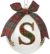 Pallina Natale lettera S tartan vetro 10 cm