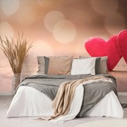 Carta da parati – Cuori rossi su legno