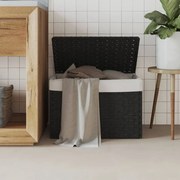 Cesto Portabiancheria Coperchio Nero 55,5x35x34 Cm Polyrattan /