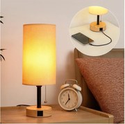 Brilagi - Lampada da tavolo con porta USB TABLON 1xE27/25W/230V rovere/nero/beige