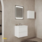 Mobile Bagno Sospeso "Portofino" Da 60 Cm Composto Da Due Cassetti Lavabo E Specchio Finitura Bianco Lucido