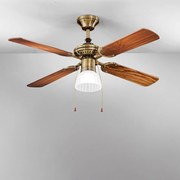 Ventilatore Metallo Ottone Brunito 1 Luce E27 4 Pale Legno Noce Scuro Gemini