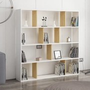 Libreria A Parete Salvaspazio 145x25x145H Bianco E Rovere Hodbi